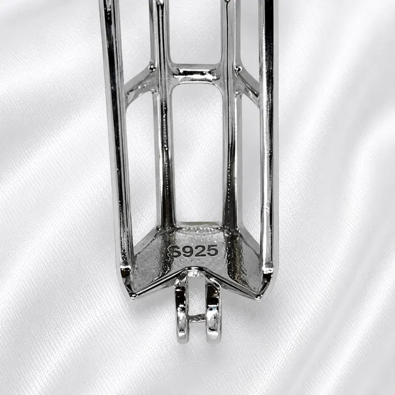 Sterling Silver Gemstone Cage Pendant • Cylinder Design • Fits 4 pcs 6mm Gems • Interchangeable Necklace • White Gold Plated