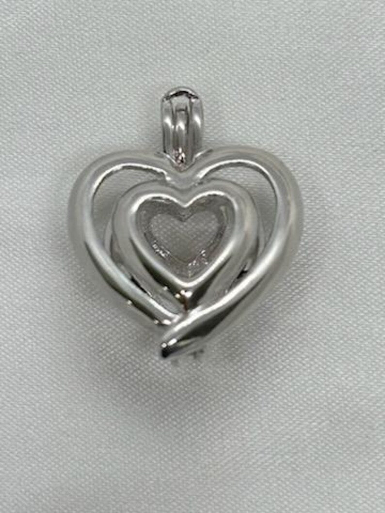 Sterling Silver Gemstone Cage Pendant • Bold Heart • Fits 8mm Gem • White Gold Plated