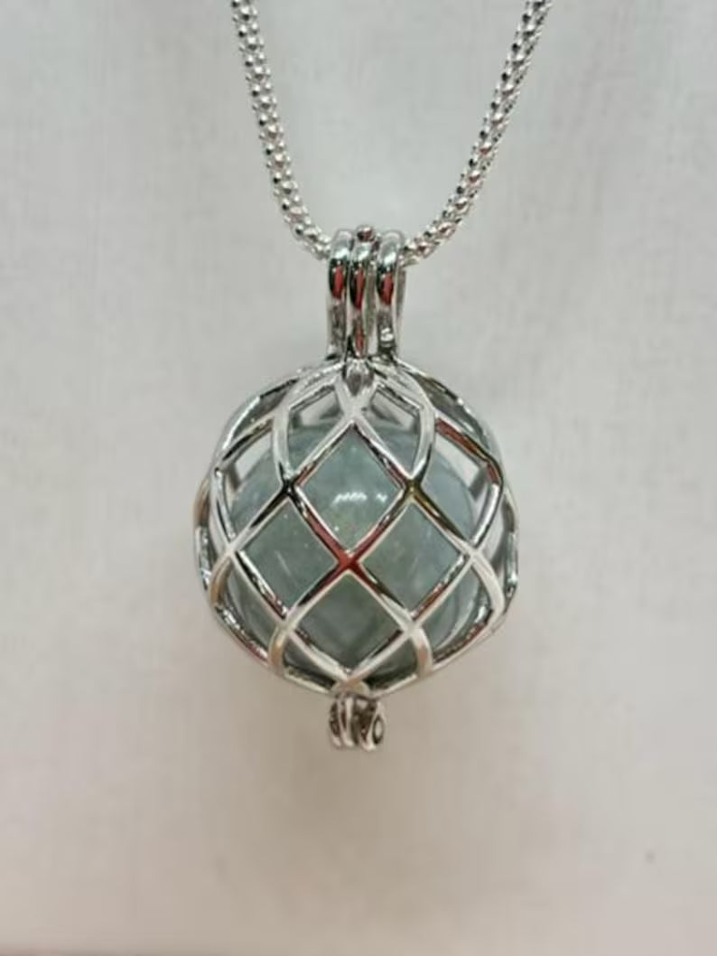 Sterling Silver Gemstone Cage Pendant • Round Classic • Fits 14mm Gem • White Gold Plated