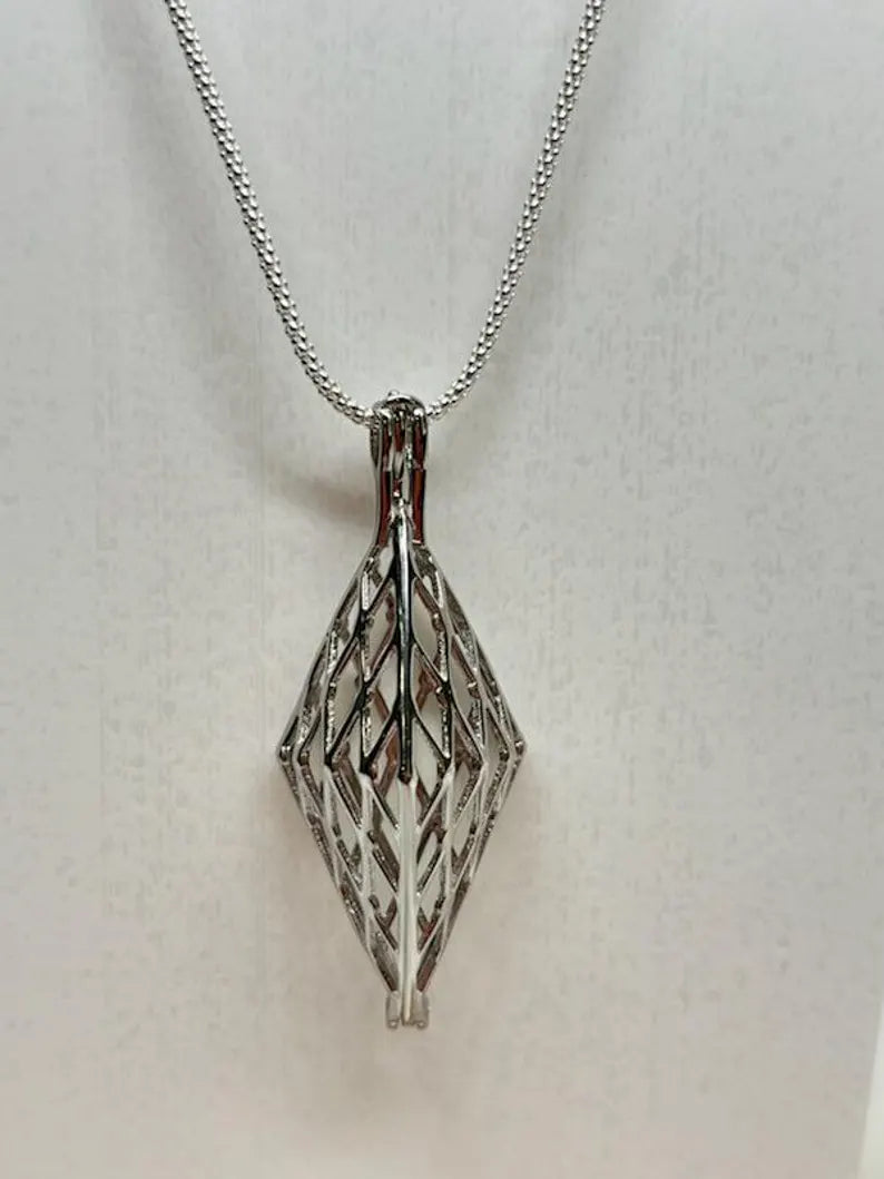Sterling Silver Gemstone Cage Pendant • Classic Rhombus • Interchangeable Necklace • Fits 8mm (or 5 pcs 6mm) Gem • White Gold Plated