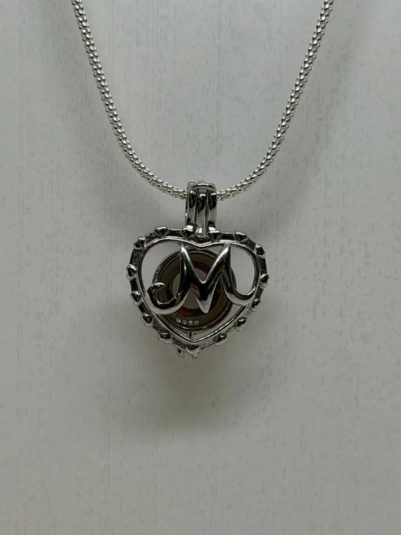 Sterling Silver Gemstone Cage Pendant • Letter M • 925 Crystal Holder • Birthstone Pendant • Fits 8mm (or 3 pcs 5mm) • White Gold Plated
