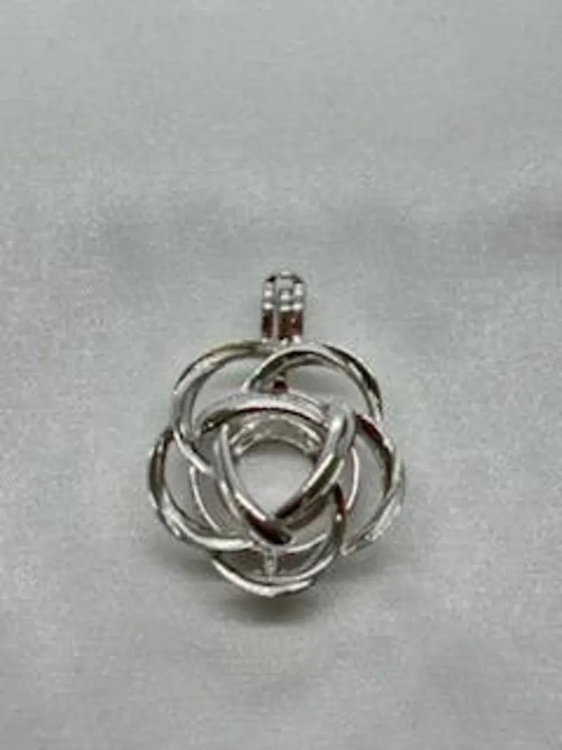 Sterling Silver Gemstone Cage Pendant • Large Flower • Fits 14mm Gem • White Gold Plated