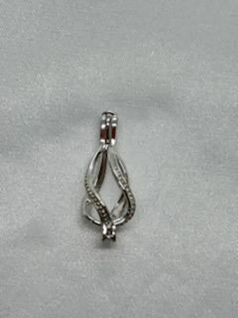 Sterling Silver Gemstone Cage Pendant • Regular Twist • Fits 8mm Gem • White Gold Plated