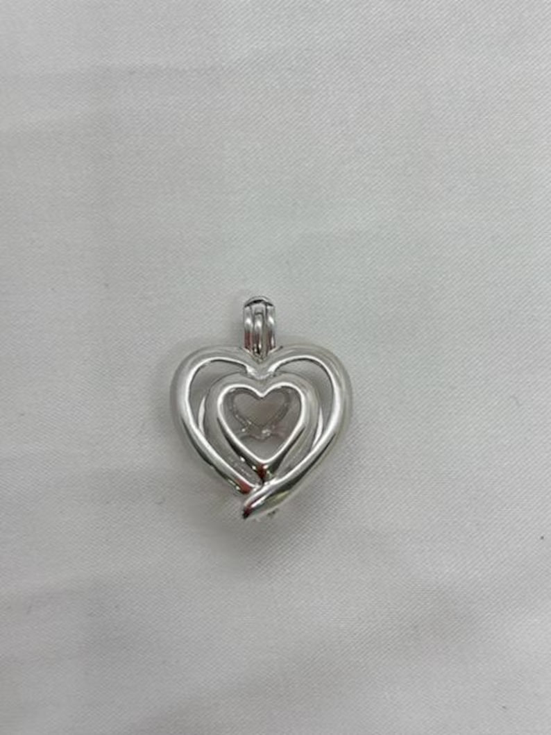 Sterling Silver Gemstone Cage Pendant • Bold Heart • Fits 8mm Gem • White Gold Plated