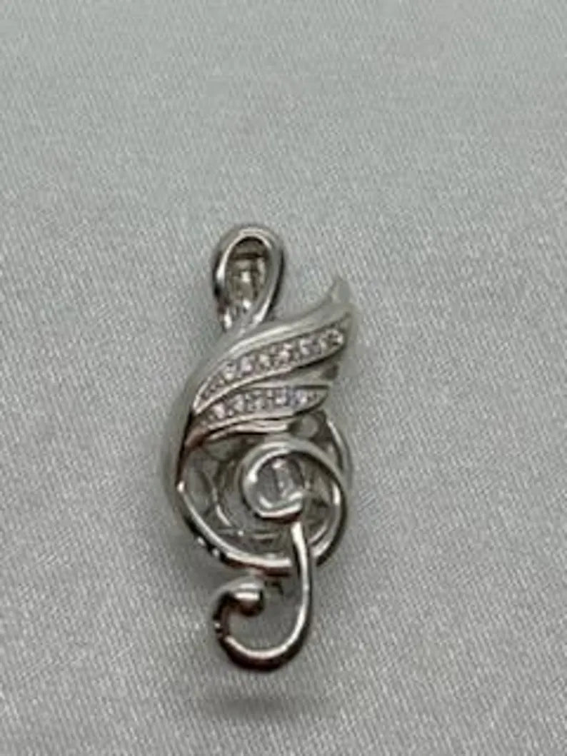 Sterling Silver Gemstone Cage Pendant • musical Note A1 • Fits 8mm Gem • White Gold Plated