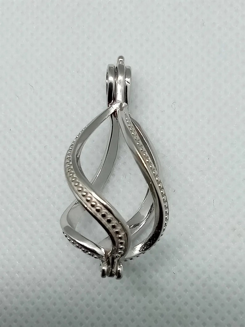 Sterling Silver Gemstone Cage Pendant • Large Twist Design • Interchangeable Necklace • Fits 14mm Gem • Yellow Gold Plated