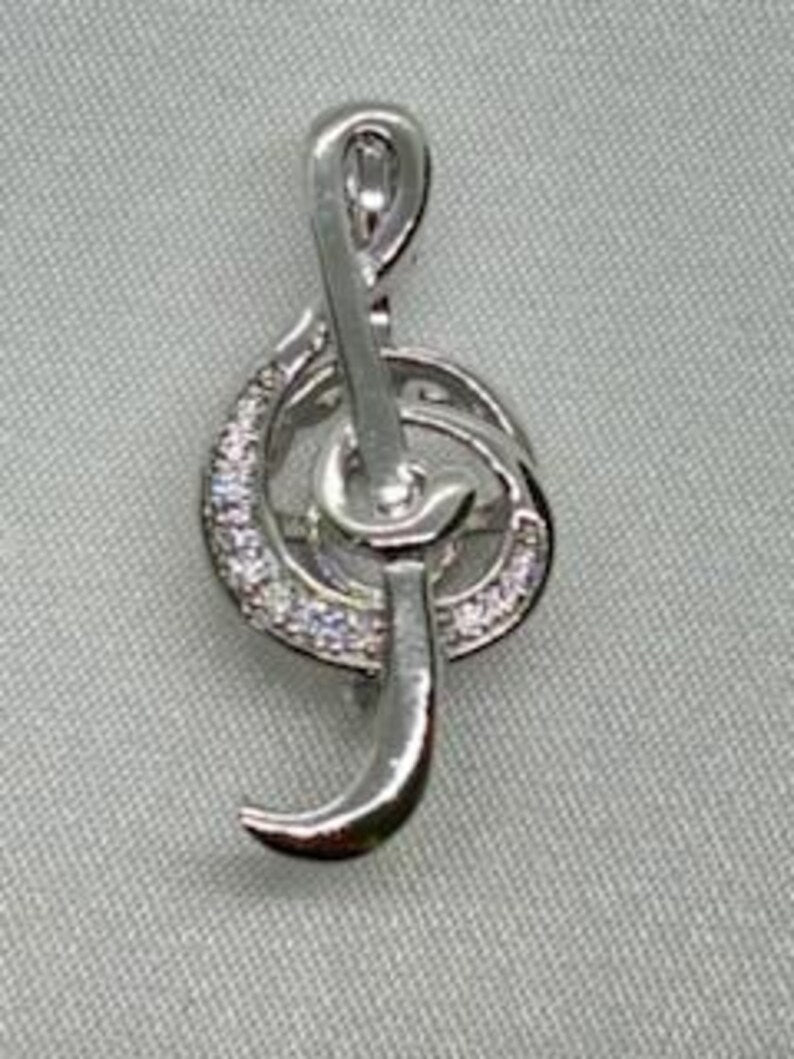 Sterling Silver Gemstone Cage Pendant • Musical Note B2 • Fits 8mm Gem • White Gold Plated