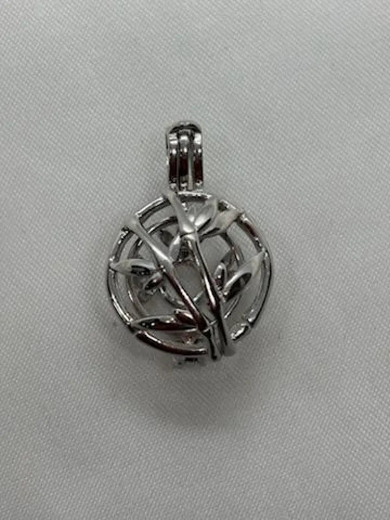 Sterling Silver Gemstone Cage Pendant • Blossoming Plant • Interchangeable Necklace • Fits 8mm Gem • White Gold Plated