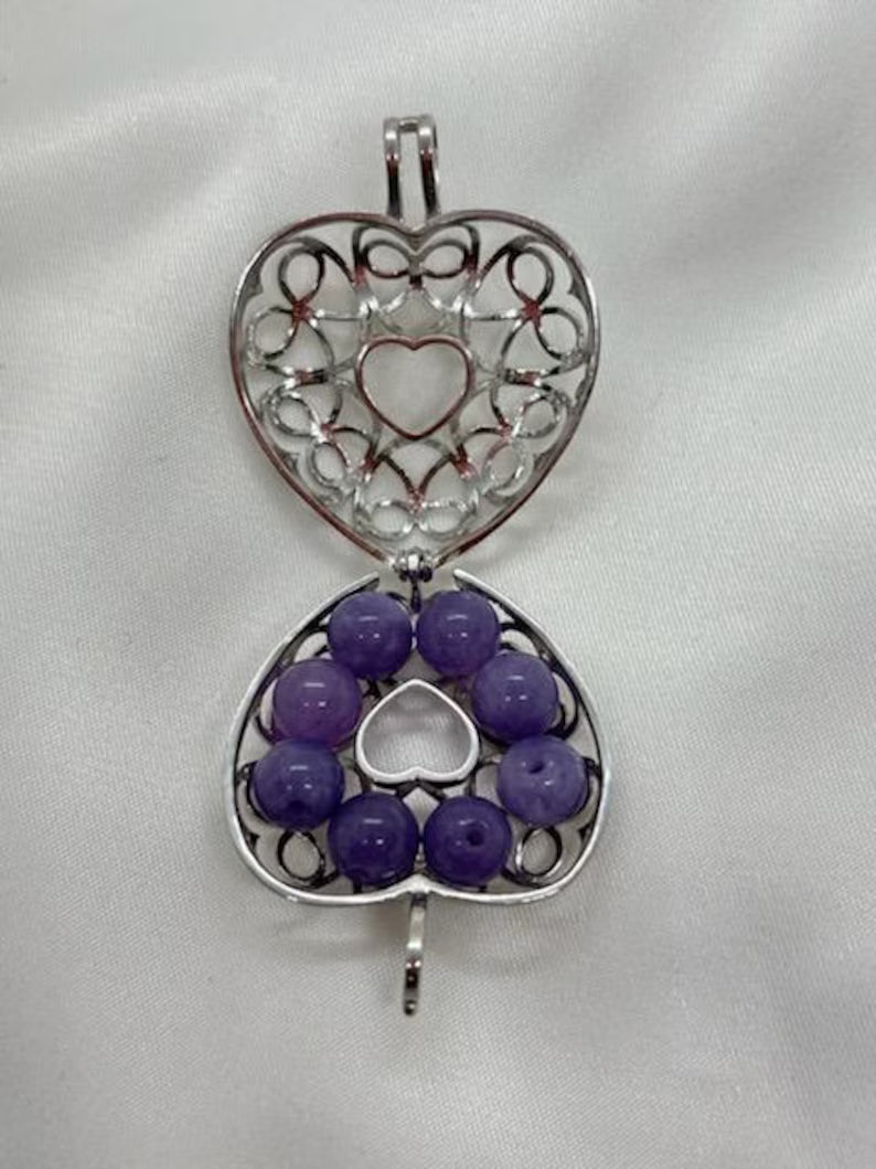 Sterling Silver Gemstone Cage Pendant • Lovely Heart Design • Fits 8 or 9 Gems 6mm • White Gold Plated