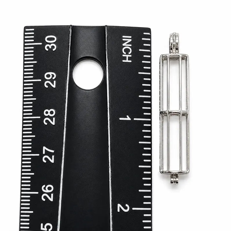 Sterling Silver Gemstone Cage Pendant • Large Cylinder • Fits 8mm (or 5 pcs 6mm) Gems • Interchangeable Necklace • White Gold Plated
