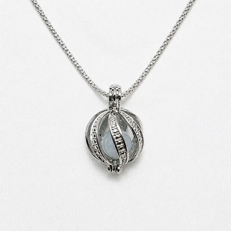 Sterling Silver Gemstone Cage Pendant • Rounded Twist Design • Fits 10 mm Gem • Interchangeable Necklace • White Gold Plated