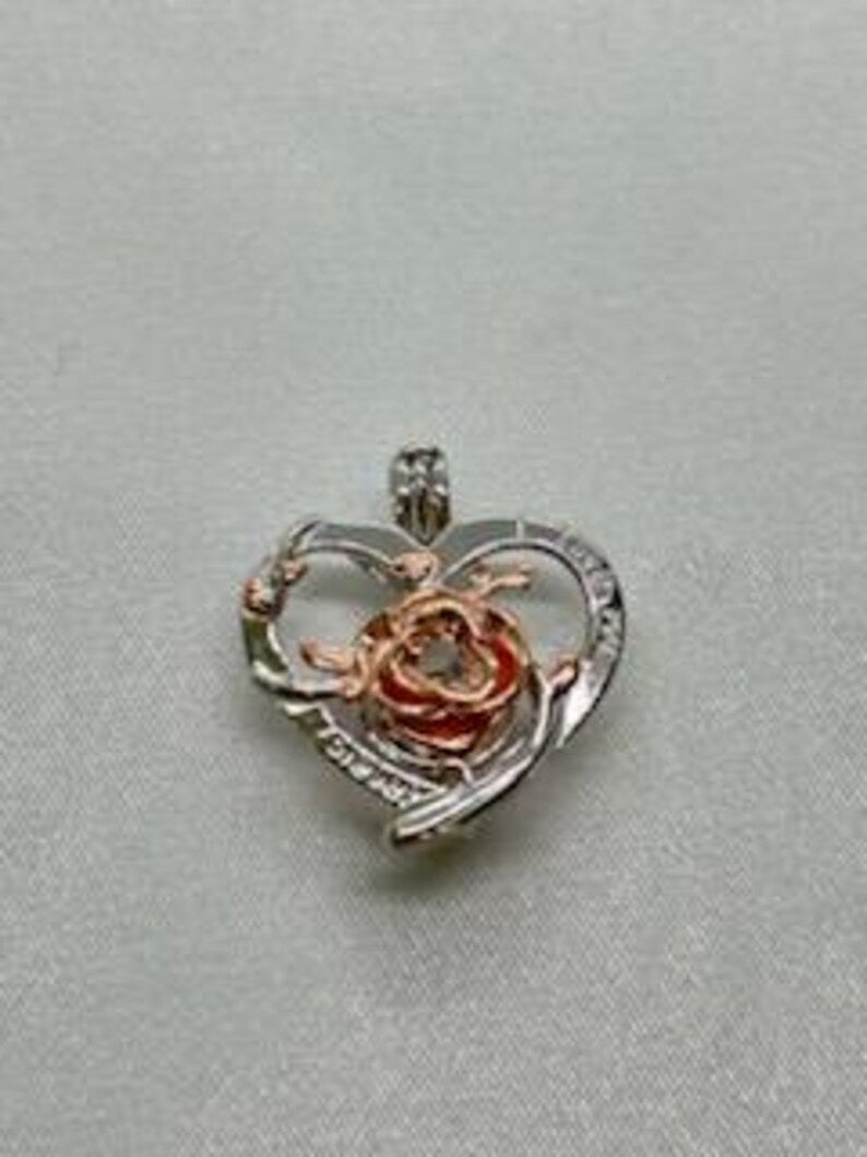 Romantic Cage Pendant Gift •'I Love You Forever' Rose Gold Rose on Sterling Silver (White Gold Plated)• Fits 6mm Gem • With Gemstone Options
