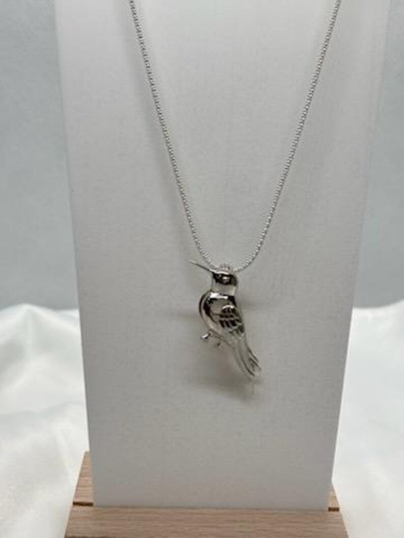Sterling Silver Gemstone Cage Pendant • Precious Hummingbird • Fits 8mm Gem • White Gold Plated
