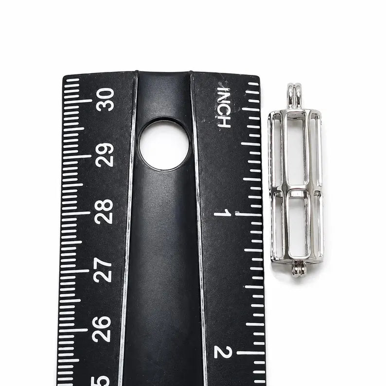 Sterling Silver Gemstone Cage Pendant • Cylinder Design • Fits 4 pcs 6mm Gems • Interchangeable Necklace • White Gold Plated
