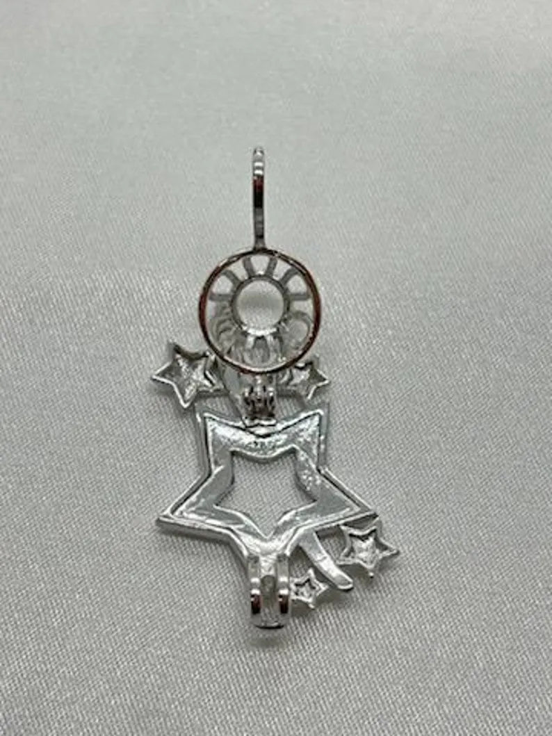 Sterling Silver Gemstone Cage Pendant • Shooting Star • Fits 8mm Gem • White Gold Plated