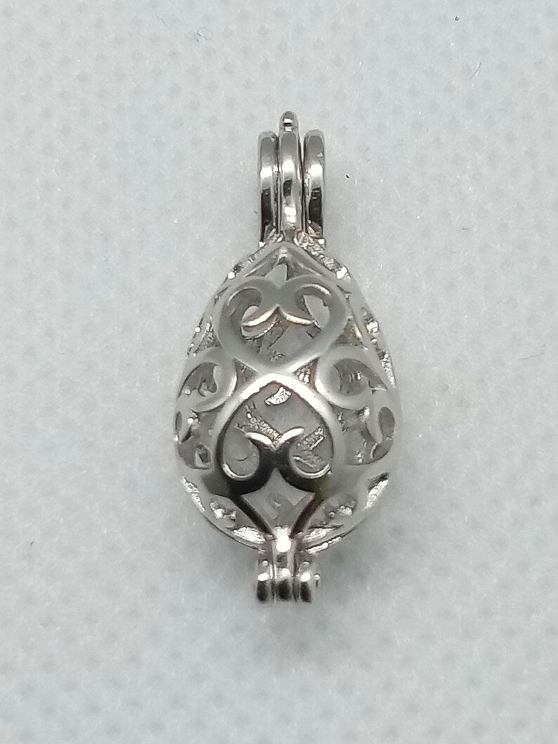 Sterling Silver Gemstone Cage Pendant • Oval Egg • Fits 8mm Gem • White Gold Plated