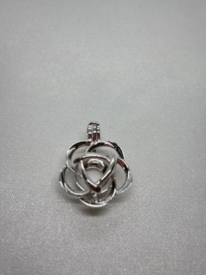 Sterling Silver Gemstone Cage Pendant • Flower Design • Fits 8mm Gem • White Gold Plated