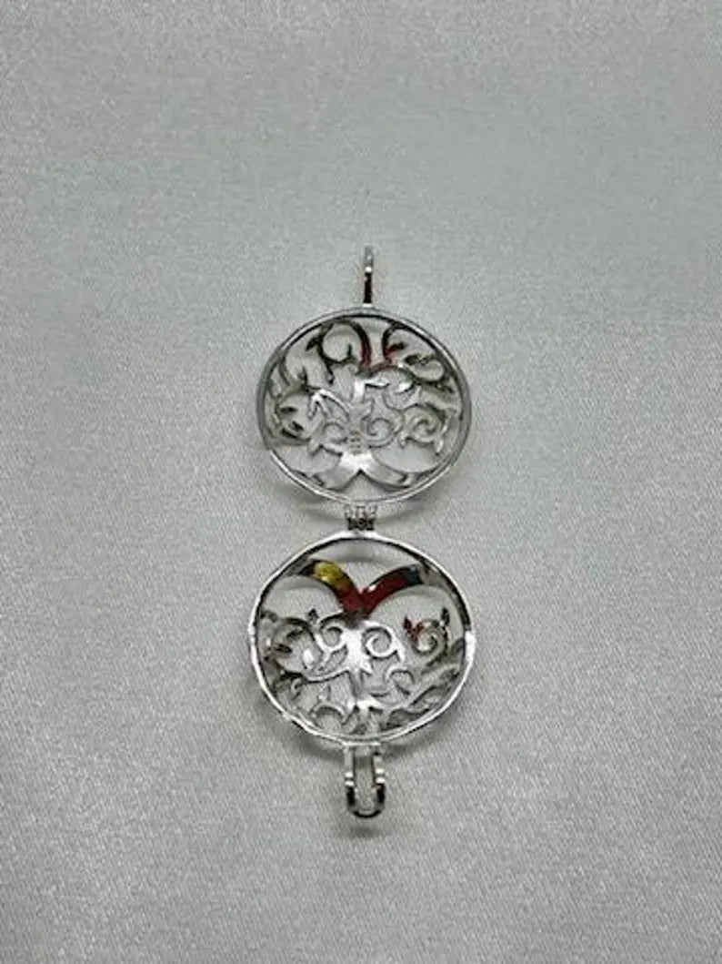 Sterling Silver Gemstone Cage Pendant • Blossoming Tree • Fits 8mm Gem • White Gold Plated
