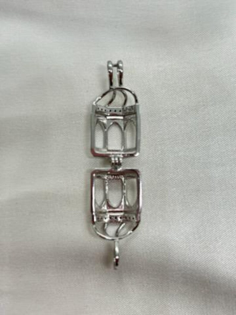 Sterling Silver Gemstone Cage Pendant • Rotunda Design • Fits 8mm Gem (or 2 pcs 6mm) • White Gold Plated