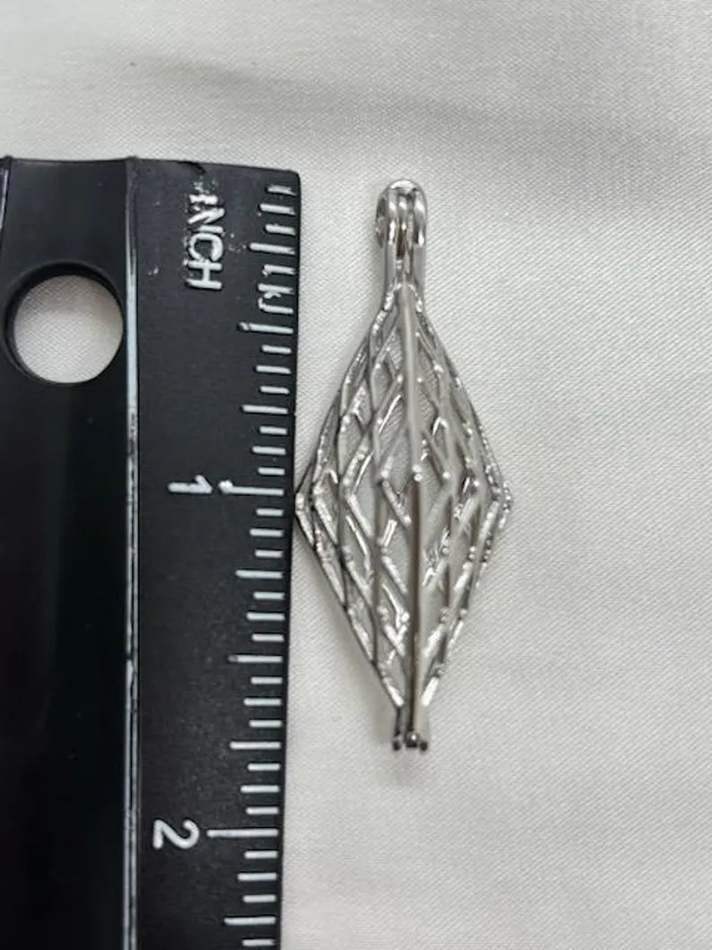 Sterling Silver Gemstone Cage Pendant • Classic Rhombus • Interchangeable Necklace • Fits 8mm (or 5 pcs 6mm) Gem • White Gold Plated
