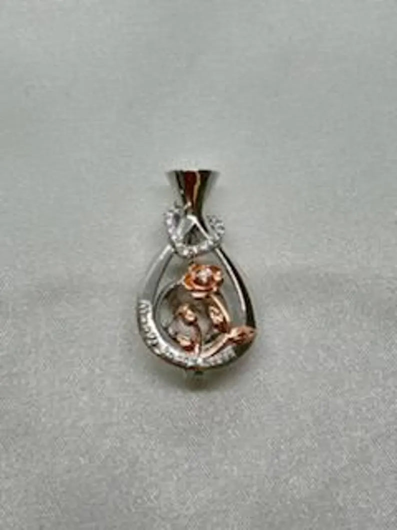 Romantic Cage Pendant Gift • 'Always in my Heart' Rose Gold CZ Blooms in Vase • Sterling Silver (White Gold Plated) • With Gemstone Options
