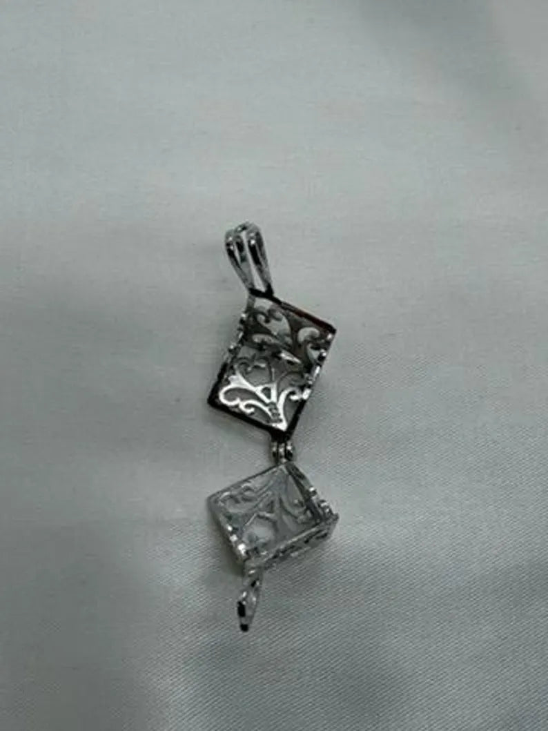 Sterling Silver Gemstone Cage Pendant • Lovely Blossom Cube • Interchangeable Necklace • Fits 8mm Gem (or 4pcs 5mm) • White Gold Plated