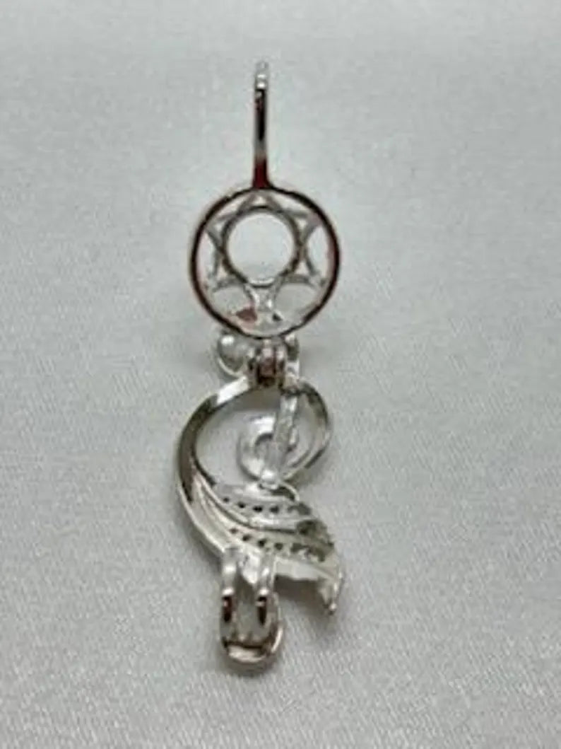 Sterling Silver Gemstone Cage Pendant • musical Note A1 • Fits 8mm Gem • White Gold Plated