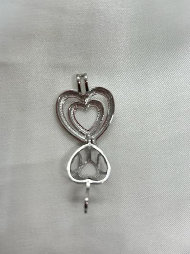 Sterling Silver Gemstone Cage Pendant • Bold Heart • Fits 8mm Gem • White Gold Plated