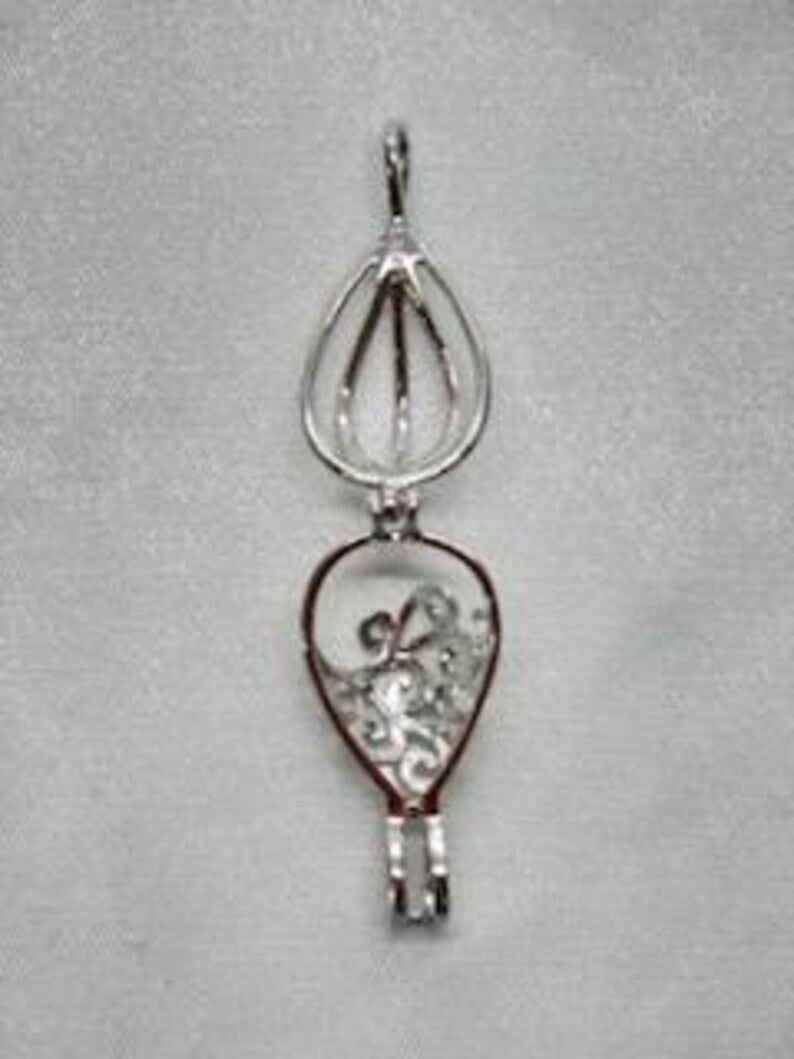 Sterling Silver Gemstone Cage Pendant • Flowing Waterdrop • Fits 8mm Gem • White Gold Plated