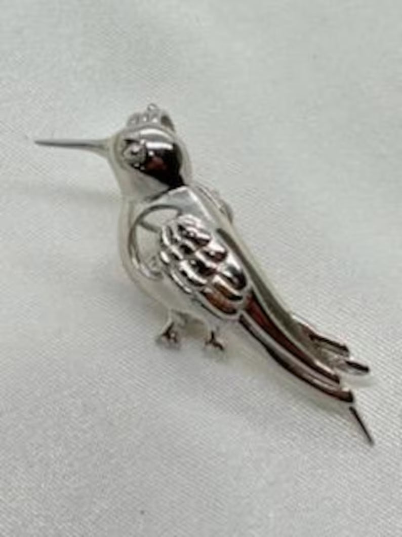 Sterling Silver Gemstone Cage Pendant • Precious Hummingbird • Fits 8mm Gem • White Gold Plated