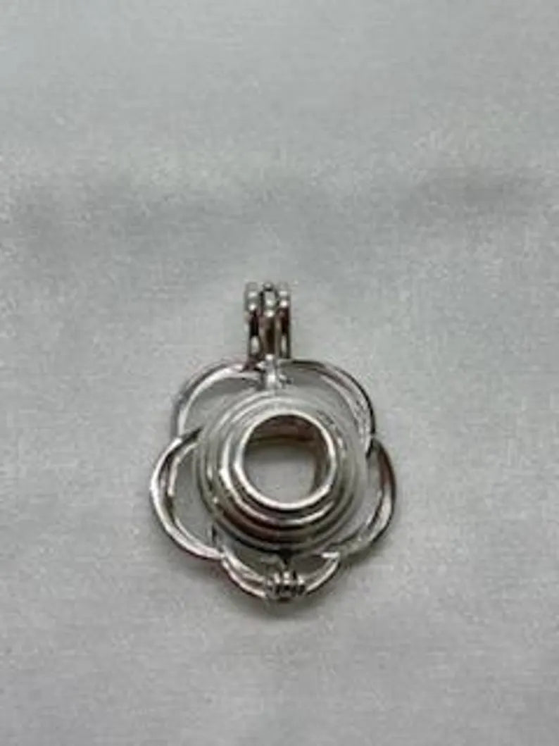 Sterling Silver Gemstone Cage Pendant • Large Flower • Fits 14mm Gem • White Gold Plated