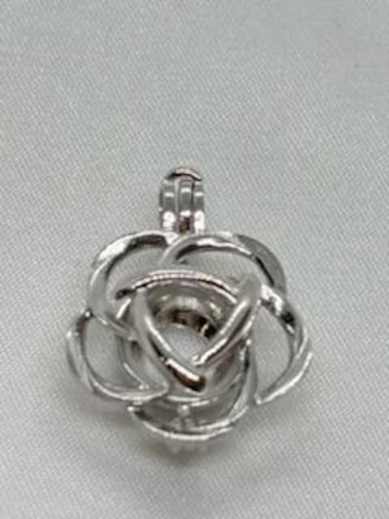Sterling Silver Gemstone Cage Pendant • Flower Design • Fits 8mm Gem • White Gold Plated
