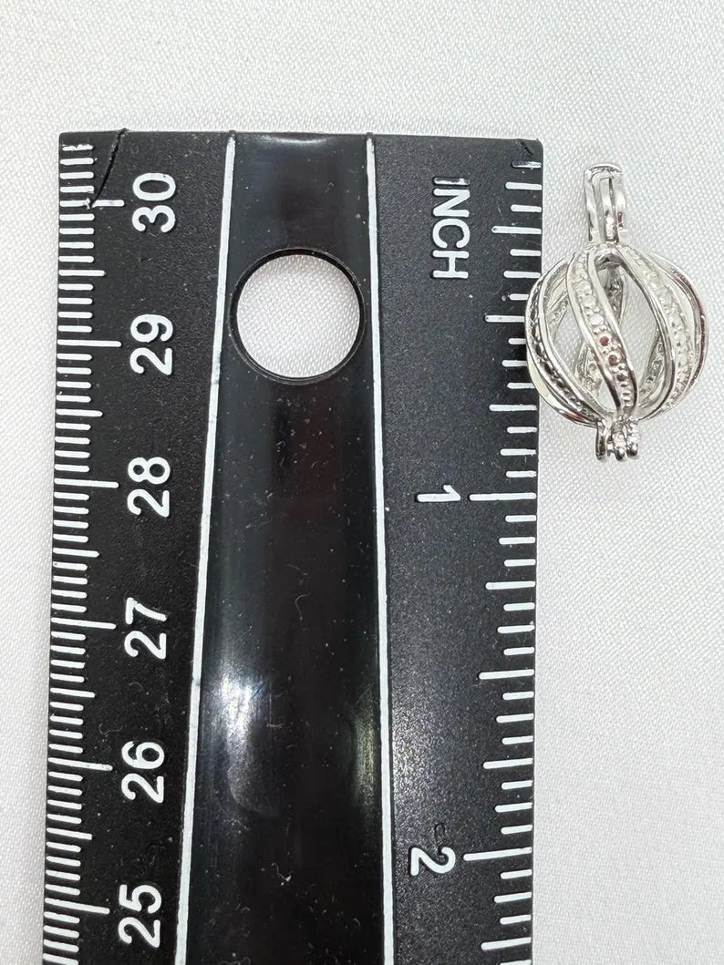 Sterling Silver Gemstone Cage Pendant • Rounded Twist Design • Fits 10 mm Gem • Interchangeable Necklace • White Gold Plated