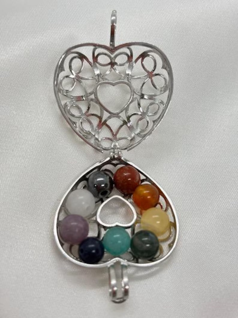 Sterling Silver Gemstone Cage Pendant • Lovely Heart Design • Fits 8 or 9 Gems 6mm • White Gold Plated