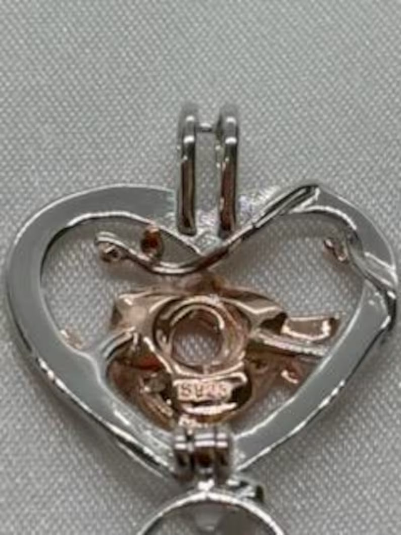 Romantic Cage Pendant Gift •'I Love You Forever' Rose Gold Rose on Sterling Silver (White Gold Plated)• Fits 6mm Gem • With Gemstone Options