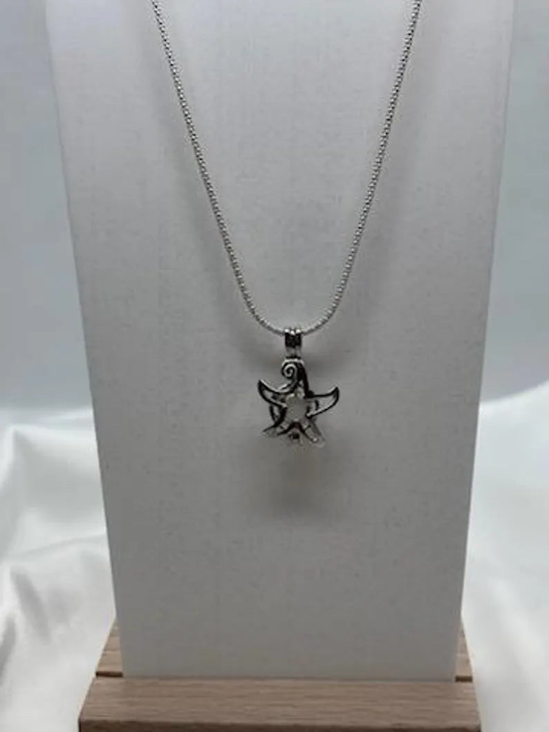 Sterling Silver Gemstone Cage Pendant • Starfish Design • Fits 6mm Gem • White Gold Plated