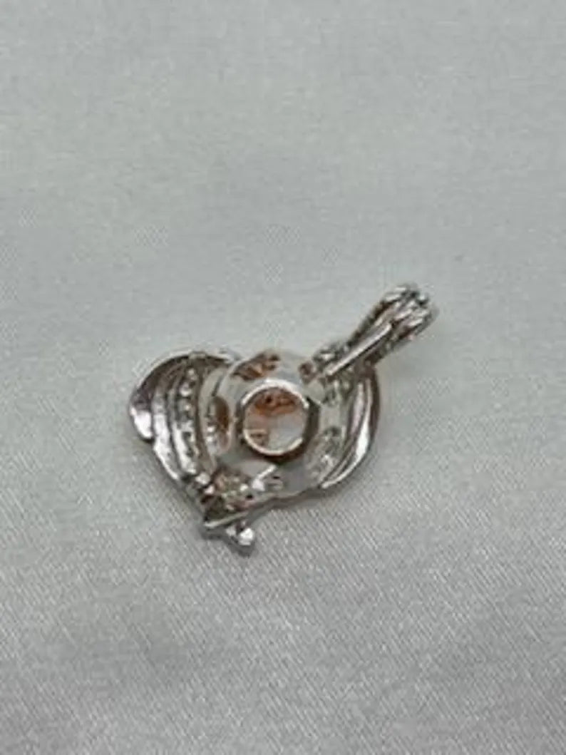 Romantic Cage Pendant Gift • Rose Gold Flower Bloom in 925 CZ Heart • Sterling Silver (White Gold Plated) • Fits 6mm Gem • With Gem Options
