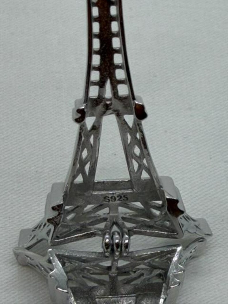 Sterling Silver Gemstone Cage Pendant • Eiffel Tower • 925 Crystal Holder • Birthstone Pendant • Fits 6mm (or 4 pcs 5mm) • White Gold Plated