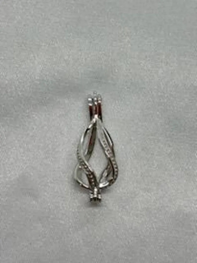 Sterling Silver Gemstone Cage Pendant • Regular Twist • Fits 8mm Gem • White Gold Plated