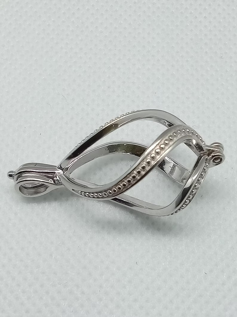 Sterling Silver Gemstone Cage Pendant • Large Twist Design • Interchangeable Necklace • Fits 14mm Gem • White Gold Plated