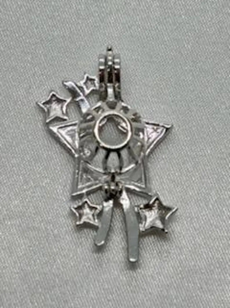 Sterling Silver Gemstone Cage Pendant • Shooting Star • Fits 8mm Gem • White Gold Plated