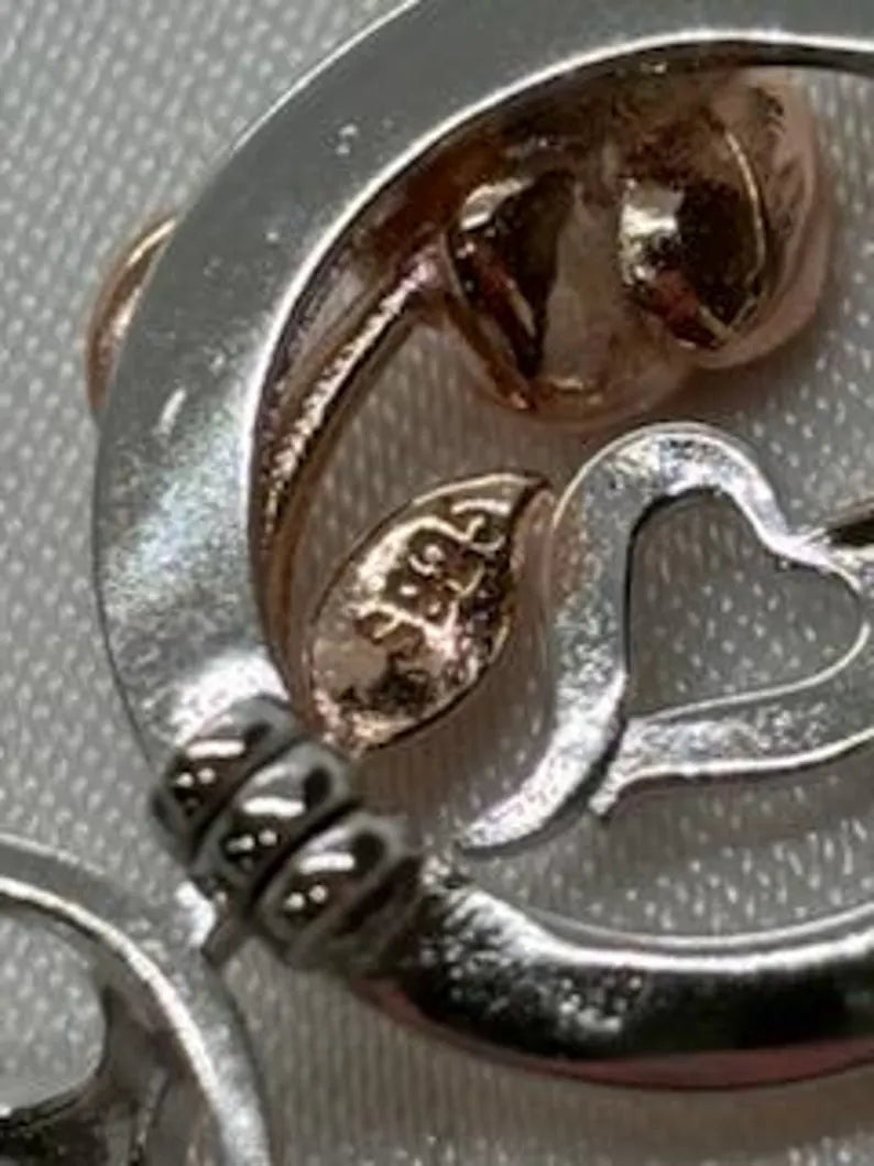 Romantic Cage Pendant Gift • 'I Love You Forever' Rose Gold Flower with Silver Heart • Fits 6mm Gem • Sterling Silver (White Gold Plated)