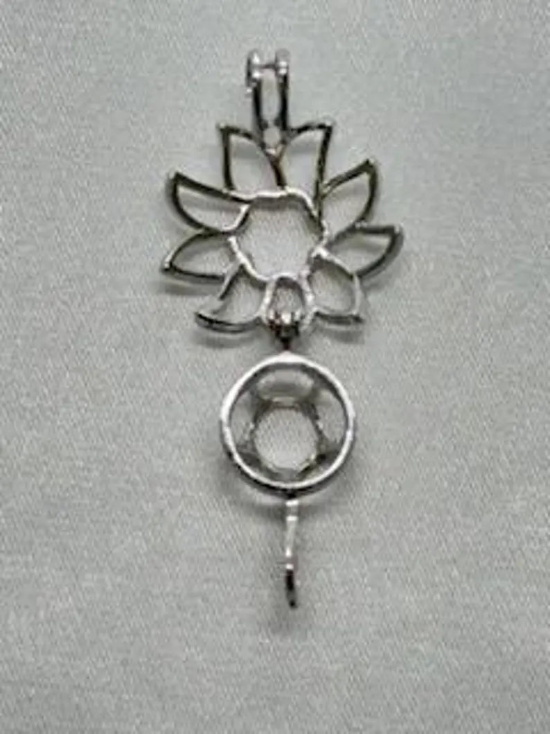 Sterling Silver Gemstone Cage Pendant • Sunflower Design • Fits 8mm Gem • Interchangeable Necklace • White Gold Plated