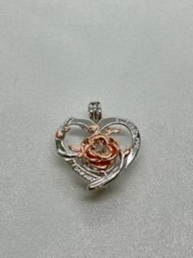 Romantic Cage Pendant Gift •'I Love You Forever' Rose Gold Rose on Sterling Silver (White Gold Plated)• Fits 6mm Gem • With Gemstone Options