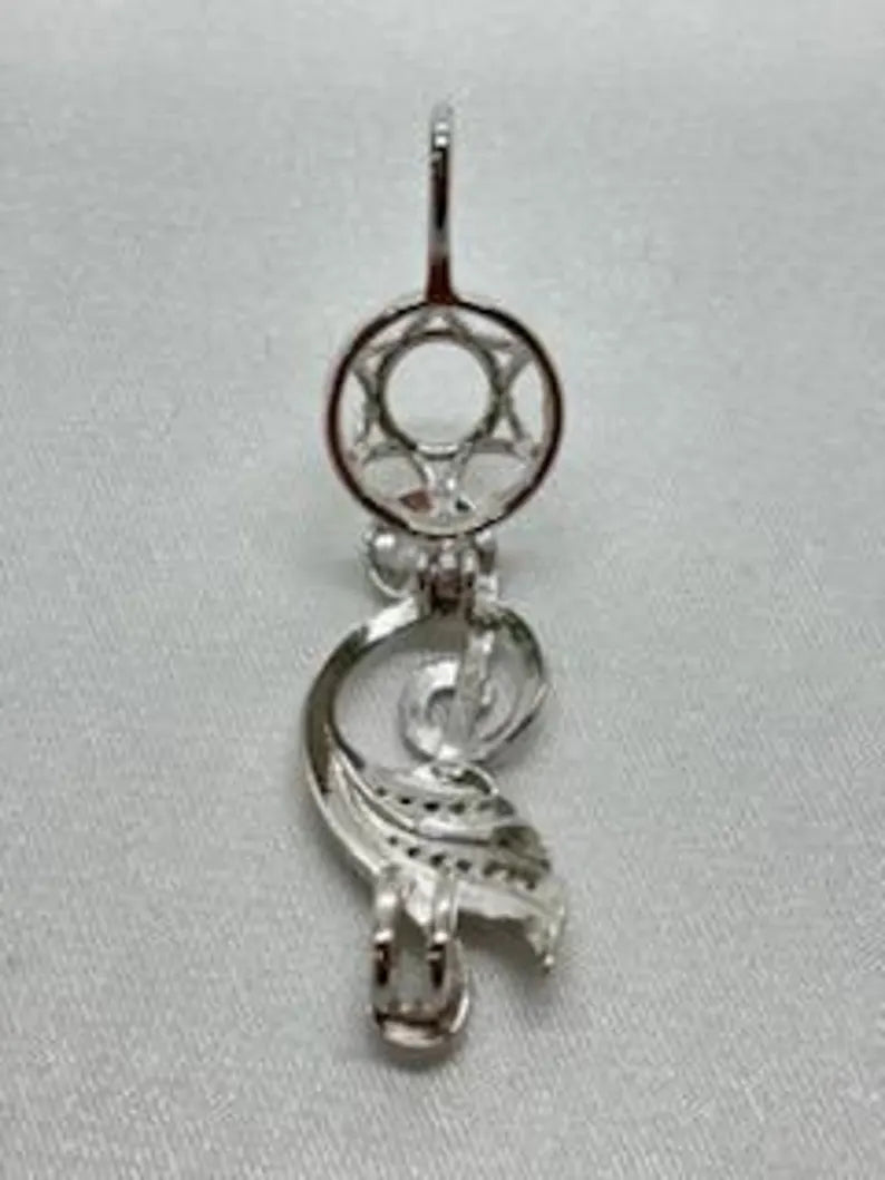 Sterling Silver Gemstone Cage Pendant • musical Note A1 • Fits 8mm Gem • White Gold Plated