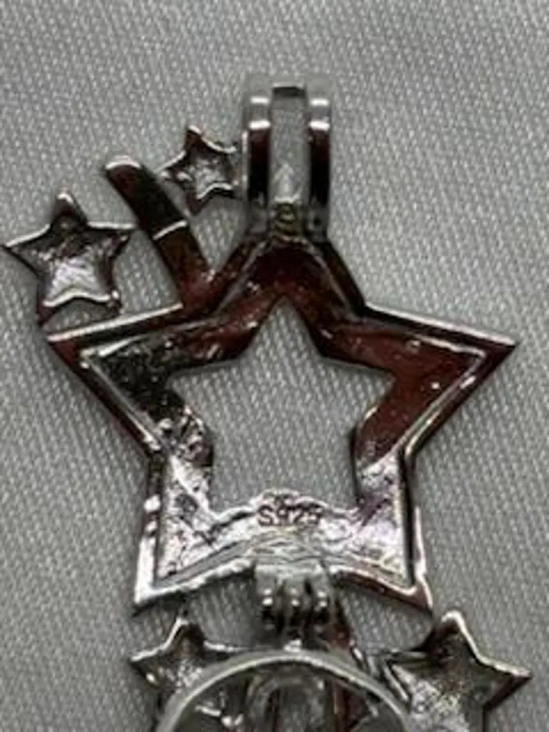 Sterling Silver Gemstone Cage Pendant • Shooting Star • Fits 8mm Gem • White Gold Plated