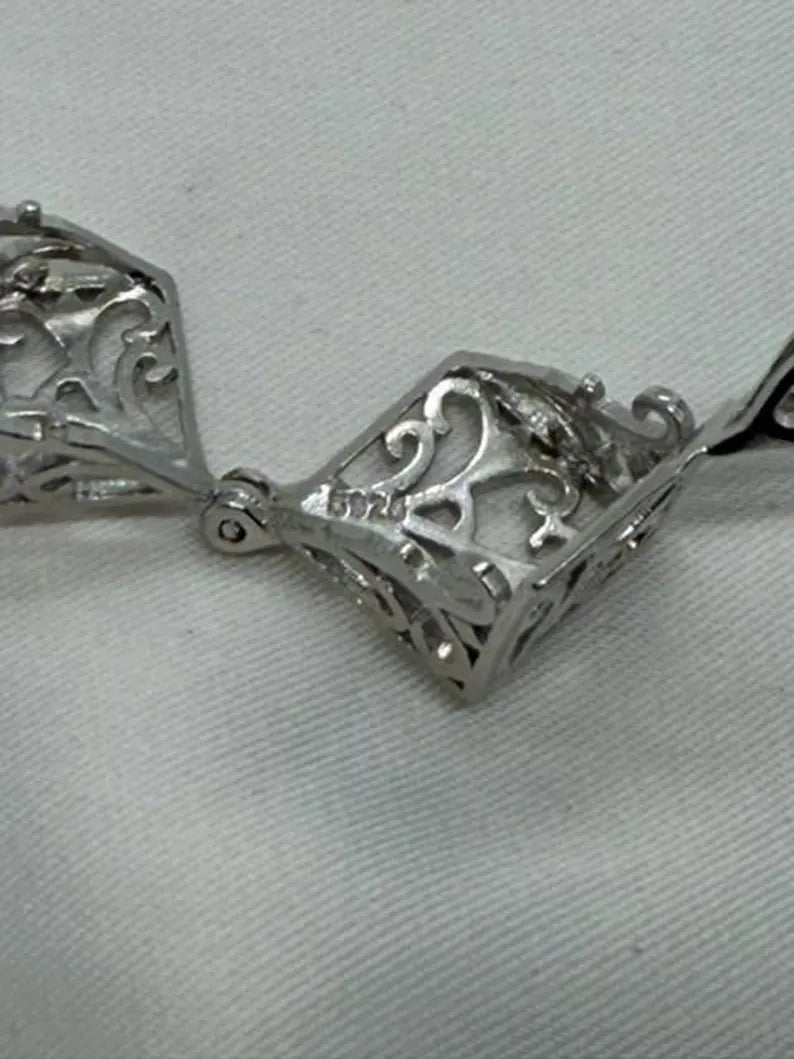 Sterling Silver Gemstone Cage Pendant • Lovely Blossom Cube • Interchangeable Necklace • Fits 8mm Gem (or 4pcs 5mm) • White Gold Plated