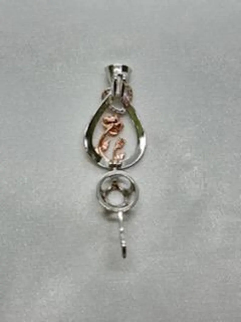 Romantic Cage Pendant Gift • 'Always in my Heart' Rose Gold CZ Blooms in Vase • Sterling Silver (White Gold Plated) • With Gemstone Options