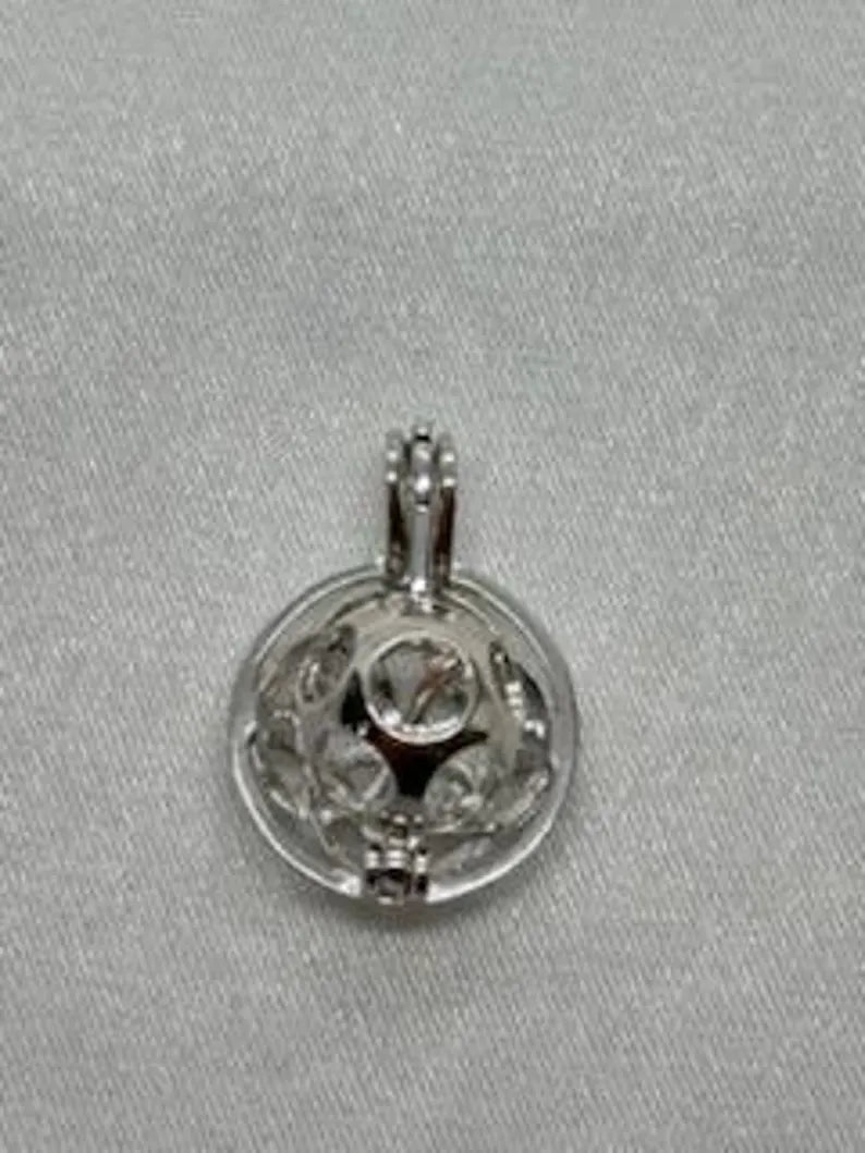 Sterling Silver Gemstone Cage Pendant • Entwined Links • Fits 8mm Gem • White Gold Plated