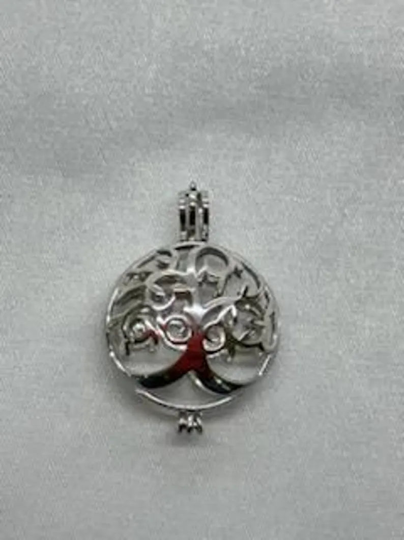 Sterling Silver Gemstone Cage Pendant • Blossoming Tree • Fits 8mm Gem • White Gold Plated